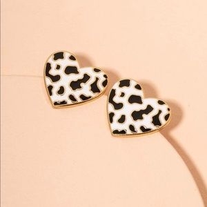 Heart shaped cow print stud earrings